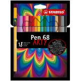 STABILO Pen 68 ARTY Fibre Tip Pen - Wallet of 18 - Assorted Colours